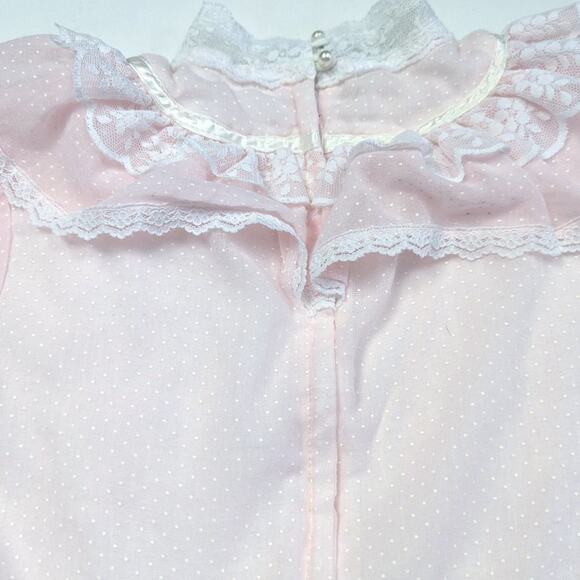 Vintage Jeunes Filles Gunne Sax Dress Girls Size 7-8 Pink Polka Dot Semi Sheer - Picture 4 of 9